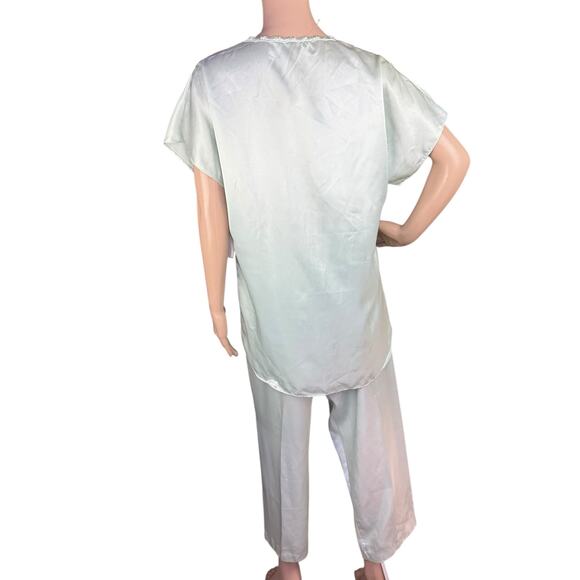 Vintage Val Mode Lingerie 2 Pieces Pale Green Satin Pant & Top Sleepwear Set M - Picture 4 of 12